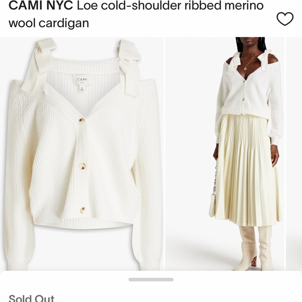 NEW CAMI NYC 100% Merino Wool White Bow Cold Shoulder Sweater